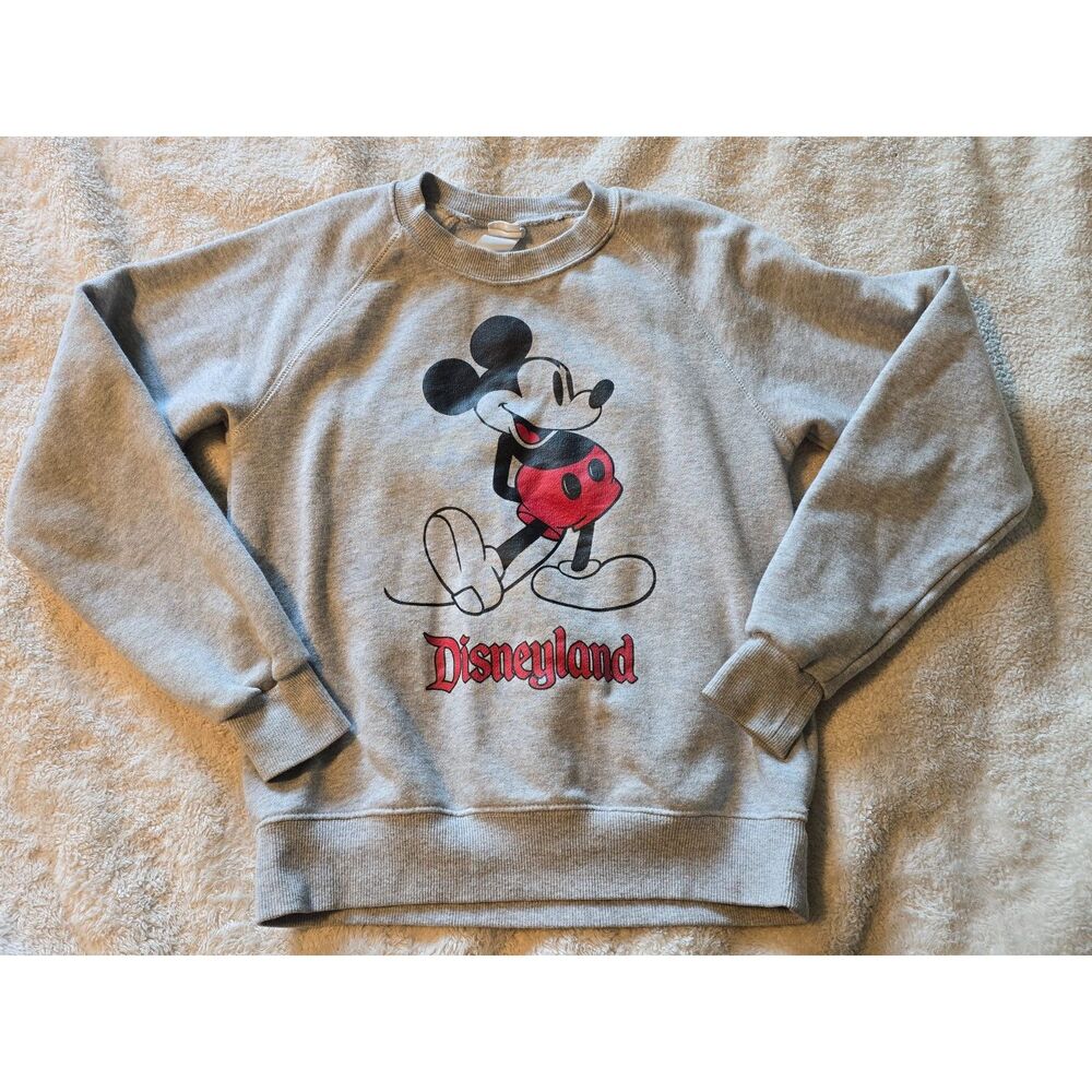Disney Mickey Mouse Disneyland Gray Raglan Crewneck Sweatshirt Unisex Size XS